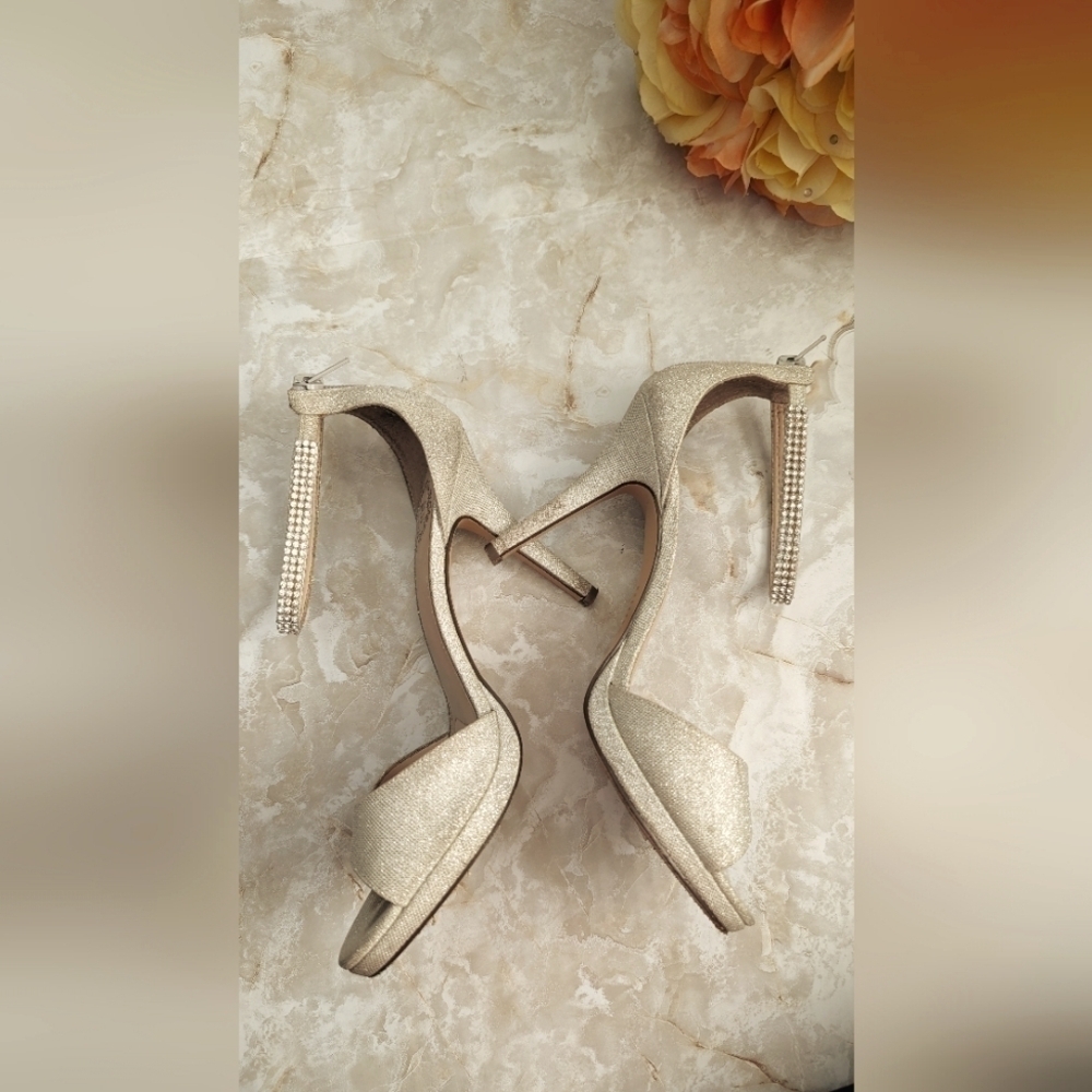 I. Miller Womens Gold Glitter Open Toe Slip On  Heel Pump Sz 8M - Picture 3 of 14